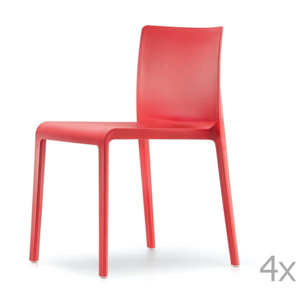 Zestaw 4 czerwonych krzeseł Pedrali Volt