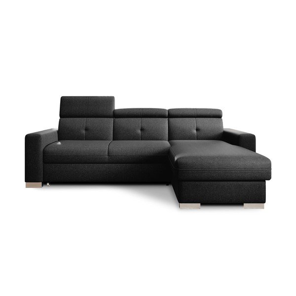 Czarny rozkładany/ze schowkiem narożnik (prawostronny/z szezlongiem) Fresia – ELTAP