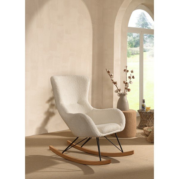 Biały bujany fotel dziecięcy z materiału bouclé ROCKY – Vipack-image-2