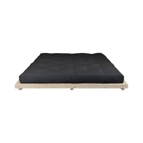 Łóżko dwuosobowe z drewna sosnowego z materacem Karup Design Dock Comfort Mat Natural/Black, 180x200 cm
