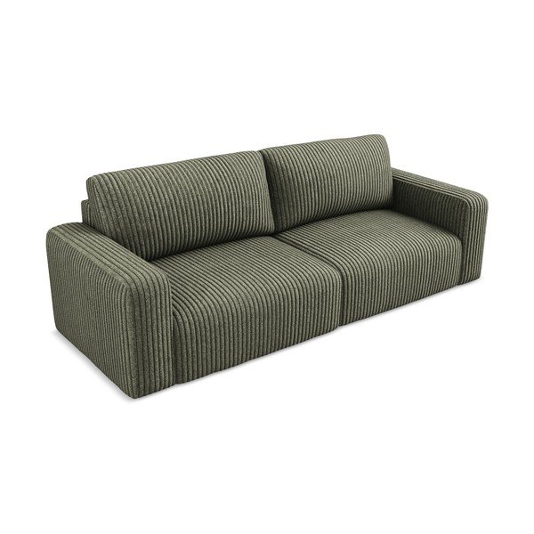 Zielona sztruksowa rozkładana/ze schowkiem sofa 252 cm Kona – Makamii-image-3