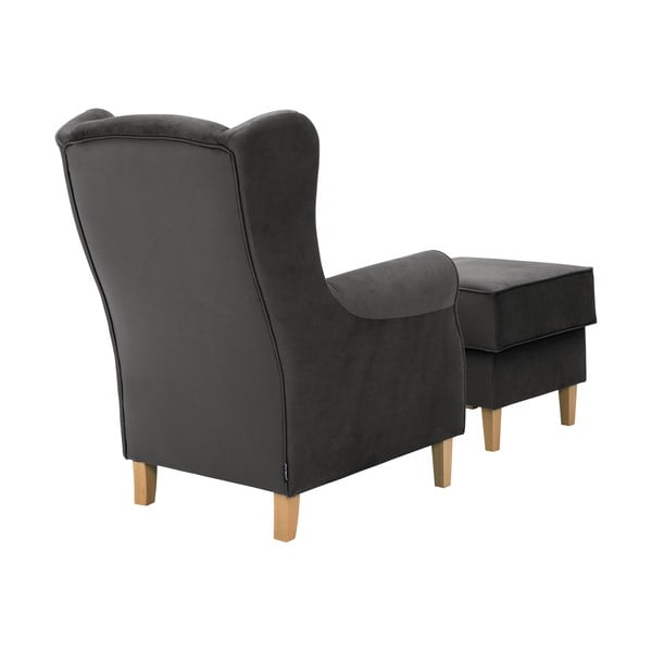 Antracytowy aksamitny fotel uszak z podnóżkiem Max Winzer Lorris-image-3