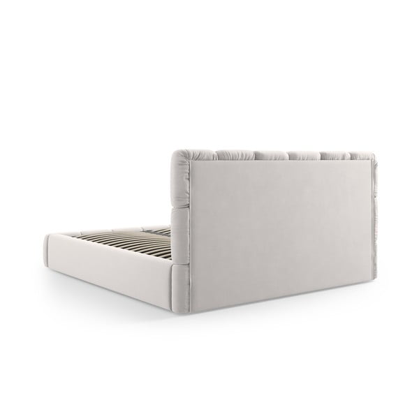 Jasnoszare aksamitne tapicerowane łóżko dwuosobowe ze schowkiem i stelażem 180x200 cm Bellis – Micadoni -image-4
