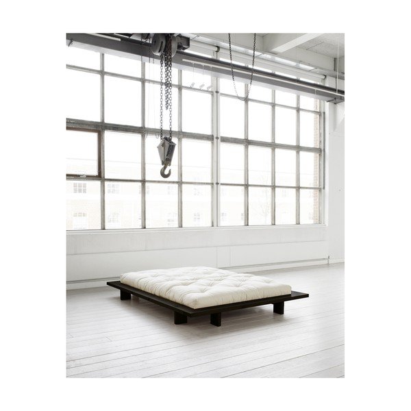 Łóżko dwuosobowe z drewna sosnowego z materacem Karup Design Japan Comfort Mat Black/Natural, 140x200 cm-image-3