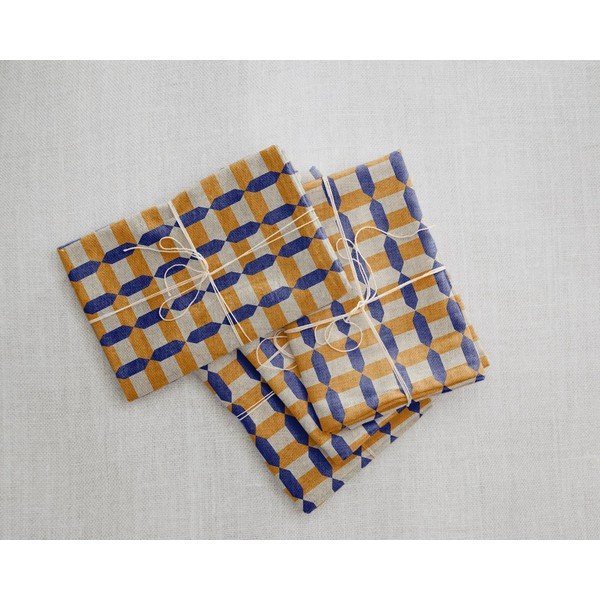 Zestaw 4 serwetek tekstylnych z domieszką lnu Really Nice Things Orange Geometric, 43x43 cm-image-2