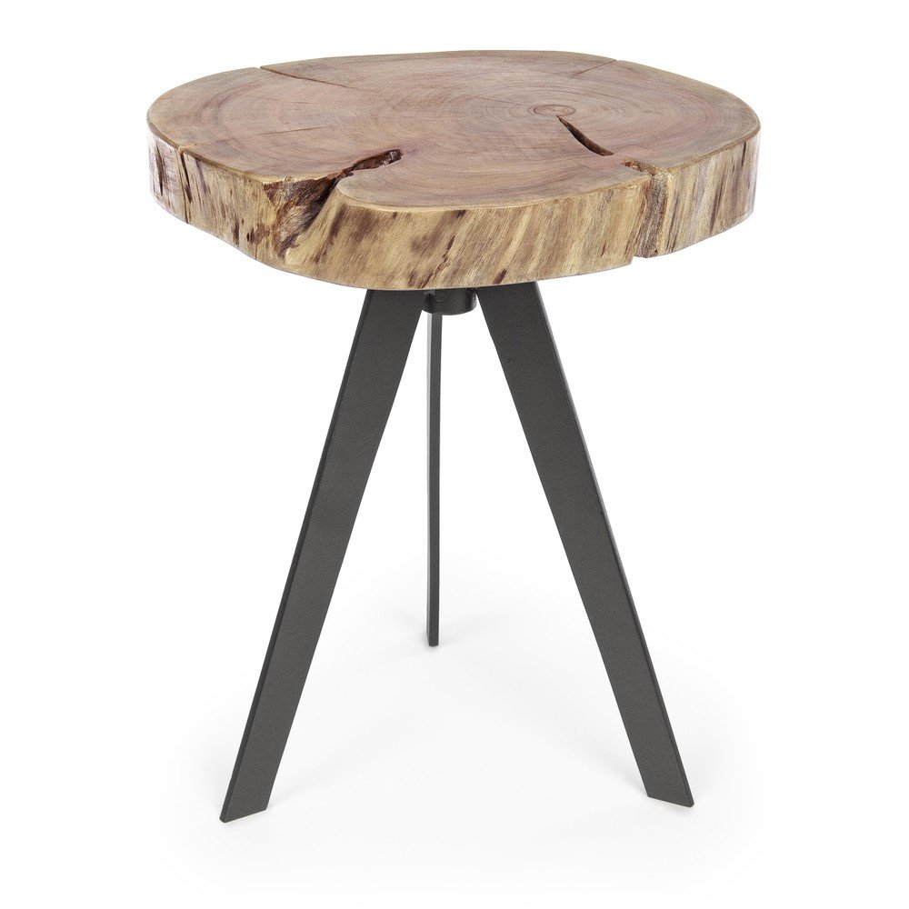 Czarno-naturalny stolik z blatem z drewna akacjowego ø 35 cm Aron – Bizzotto