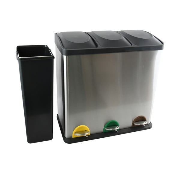 Stalowy kosz na śmieci 3x20 l do segregacji odpadów/z pedałem w kolorze matowego srebra   Tri Selectif – MSV-image-3