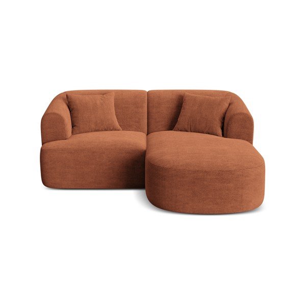 Sztruksowy narożnik (prawostronny/z szezlongiem) w kolorze terakoty Campi – Cosmopolitan Design