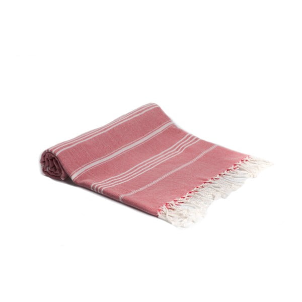 Czerwony ręcznik kąpielowy tkany ręcznie Ivy's Berna, 95x180 cm