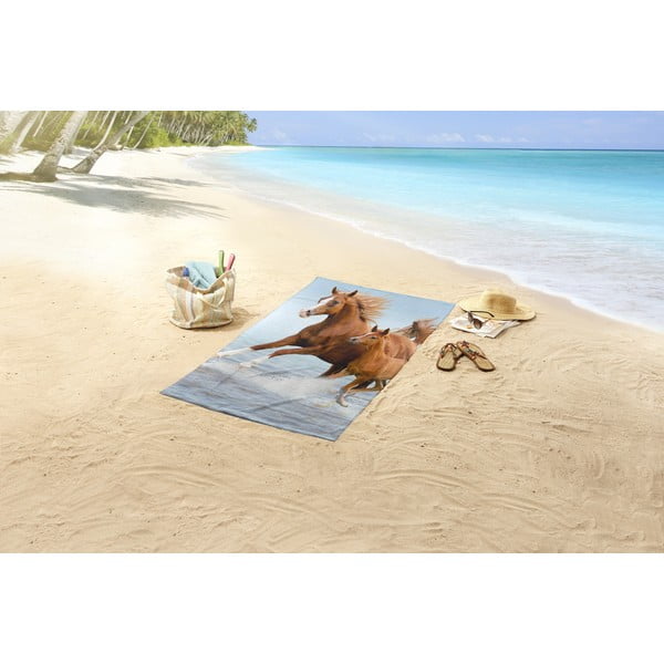 Niebiesko-brązowy aksamitny ręcznik plażowy dla dzieci 75x150 cm Free – Good Morning-image-1