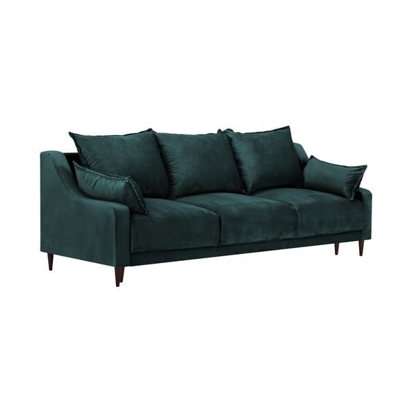 Niebieskozielona aksamitna rozkładana sofa ze schowkiem Mazzini Sofas Freesia, 215 cm-image-2