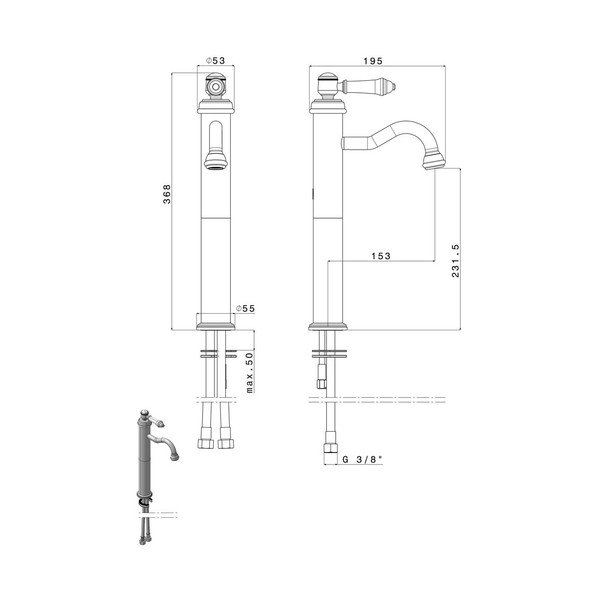 Bateria umywalkowa stojąca w kolorze srebra z połyskiem Vienna – Sapho-image-4