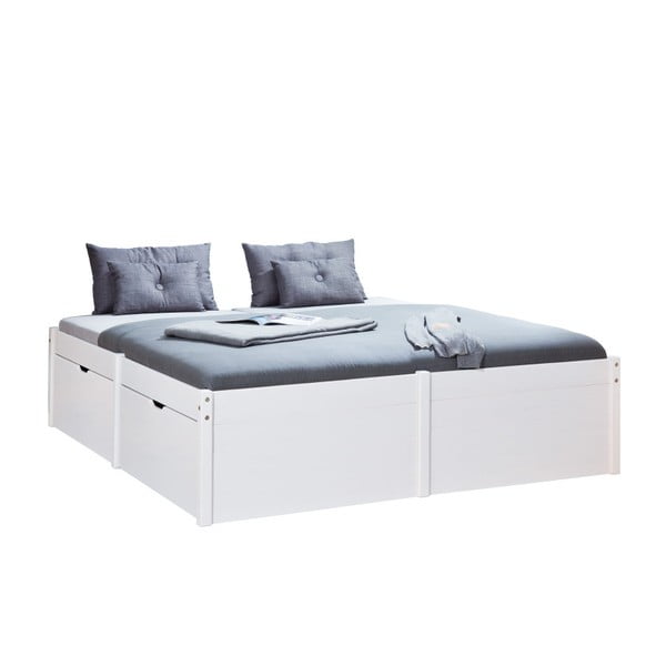Białe drewniane łóżko dwuosobowe 13Casa Boss, 180x200 cm