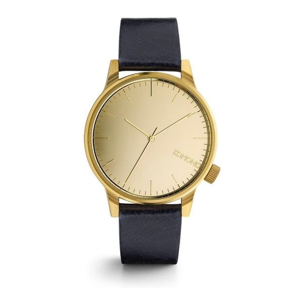 Granatowy zegarek unisex ze skórzanym paskiem i cyferblatem w kolorze złota Komono Mirror