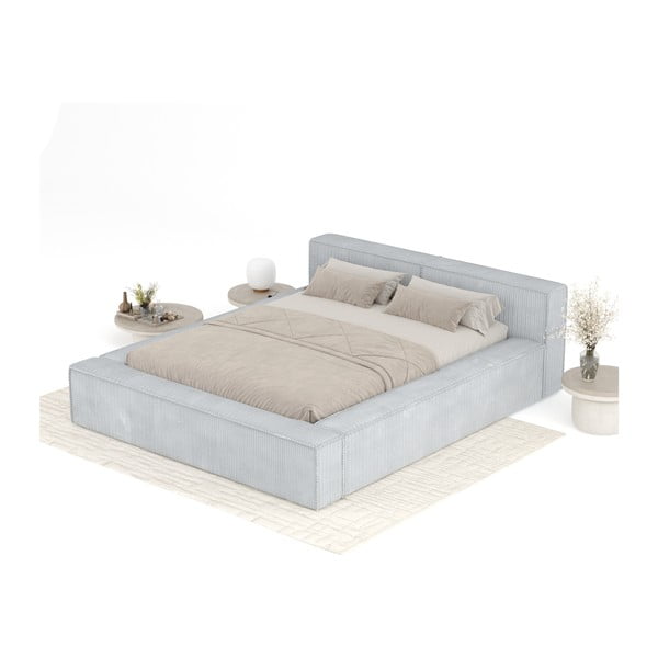 Jasnoszare tapicerowane łóżko dwuosobowe ze schowkiem i stelażem 180x200 cm Voliera – Maison de Rêve-image-3