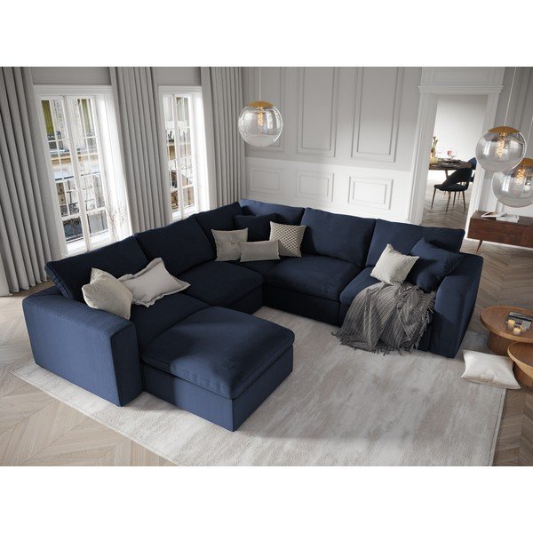 Ciemnoniebieska dwustronna narożna część sztruksowej sofy modułowej Windsor & Co Sofas Galaxy-image-4