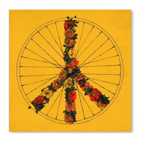 Żółty plakat Americanflat Peace & Bike, 42x30 cm
