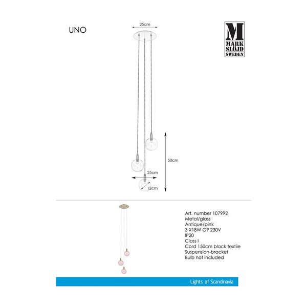 Różowa lampa wisząca Markslöjd Uno Pendant 3L-image-2
