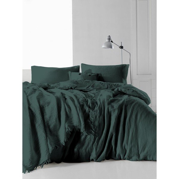 Zielona muślinowa pościel dwuosobowa 200x200 cm Stonewashed – Mijolnir-image-1