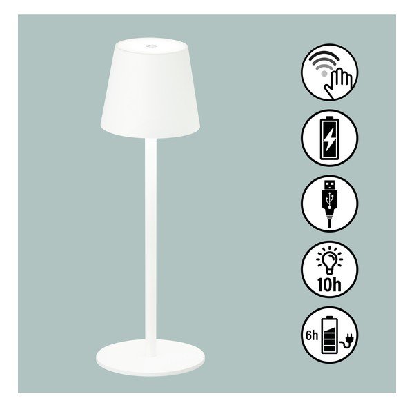 Biała lampa stołowa LED z metalowym kloszem, ściemniaczem i czujnikiem ruchu (wys. 38 cm) Tropea – Fischer & Honsel-image-2