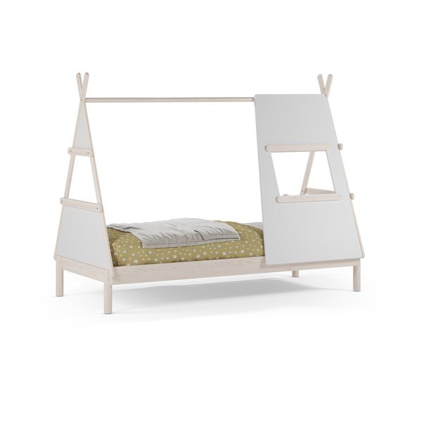 Kremowe łóżko dziecięce z litego drewna sosnowego w kształcie domku ze stelażem 90x200 cm Enola – Marckeric-image-2