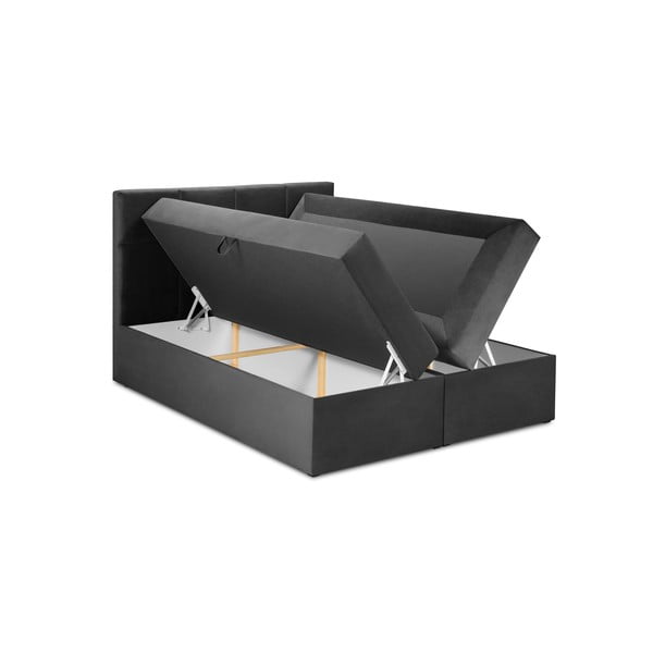 Ciemnoszare łóżko boxspring ze schowkiem 180x200 cm Mimicry – Mazzini Beds-image-3