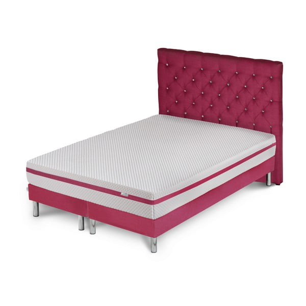 Różowe łóżko z materacem i podwójnym boxspringiem Stella Cadente Pluton Forme, 180x200 cm