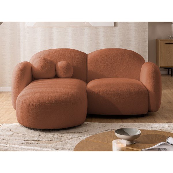 Narożnik z materiału bouclé (lewostronny/z szezlongiem) w kolorze terakoty Orbit – Ropez-image-1