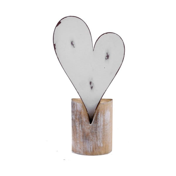 Mała dekoracja metalowa na drewnianej podstawce z motywem serca Ego Dekor, 11x22 cm