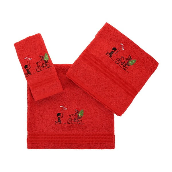 Zestaw czerwonych ręczników bawełnianych Bisiklet Red