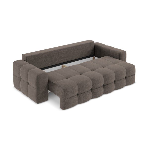 Brązowa rozkładana sofa z materiału bouclé 255 cm Milu – Makamii-image-3