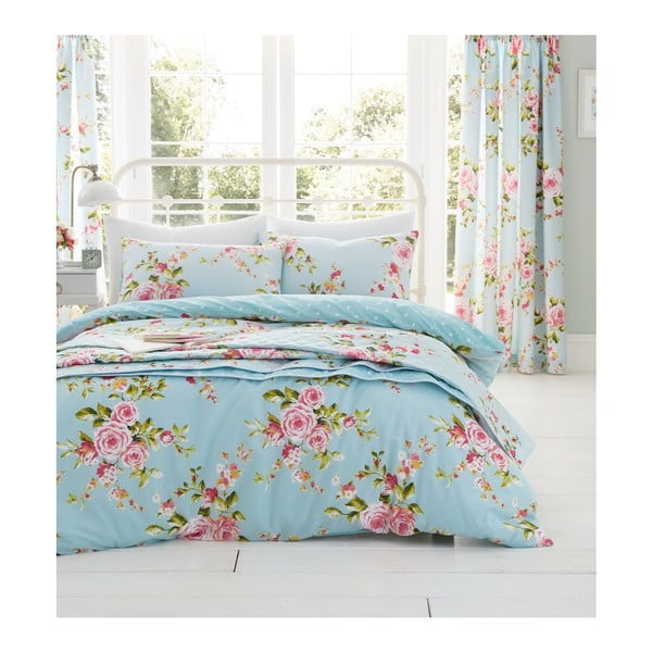 Jasnoniebieska pościel z motywem róż Catherine Lansfield Canterbury, 200x200 cm-image-2