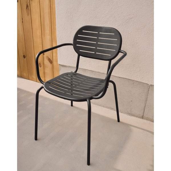 Ciemnoszare metalowe krzesło ogrodowe Brai – Kave Home-image-1