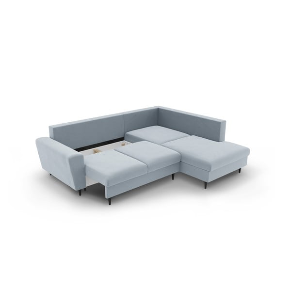 Jasnoniebieski aksamitny rozkładany narożnik ze schowkiem (prawostronny/w kształcie litery L) Kyoto – Cosmopolitan Design-image-3