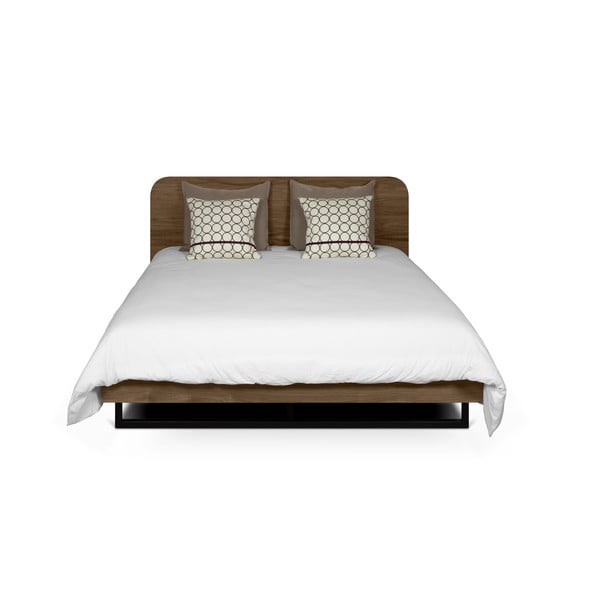 Brązowe łóżko z czarnymi stalowymi nogami TemaHome Mara, 160 x 200 cm