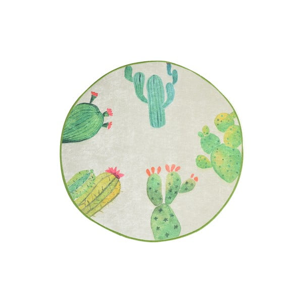 Biało-zielony dywanik łazienkowy Tropica Cactus I, ⌀ 100 cm