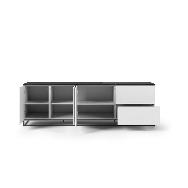Matowa biała szafka pod TV z czarnym blatem z dekorem marmuru TemaHome Join, 200x65 cm-image-3