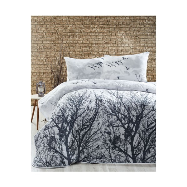 Pikowana narzuta z poszewkami na poduszki Peace Grey, 200x220 cm