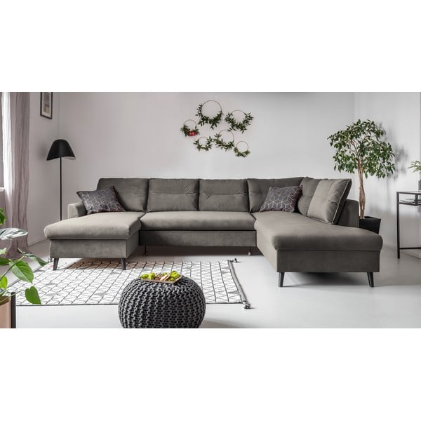 Ciemnoszara aksamitna rozkładana sofa w kształcie litery "U" Miuform Stylish Stan, prawostronna-image-1