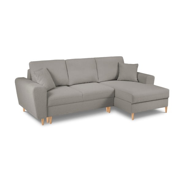 Jasnoszary rozkładany narożnik ze schowkiem z materiału bouclé (prawostronny/z szezlongiem) Kyoto – Cosmopolitan Design-image-1