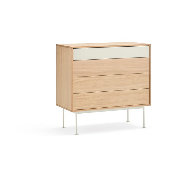 Kremowobiała komoda w dekorze drewna dębowego z szufladami Teulat Yoko-image-3