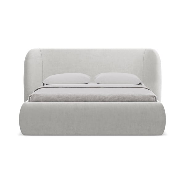 Jasnoszare tapicerowane łóżko dwuosobowe ze schowkiem i stelażem 160x200 cm Hauke – Makamii-image-3