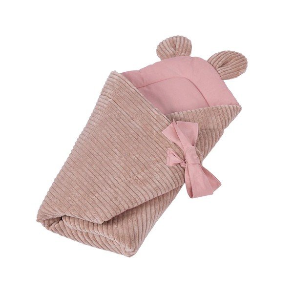 Różowy rożek niemowlęcy sztruksowy 35x65 cm – Meowbaby-image-1