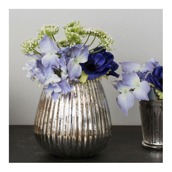 Szklany wazon ze sztucznymi kwiatami Hydrangea, 23 cm