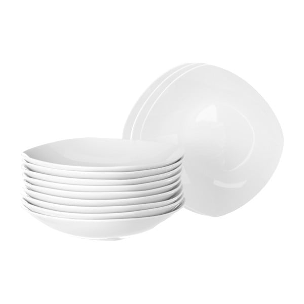 Zestaw 12 białych głębokich talerzy porcelanowych Unimasa Cubic