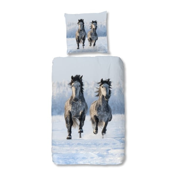 Dziecięca pościel jednoosobowa z bawełny Muller Textiels Snow Horses, 135x200 cm