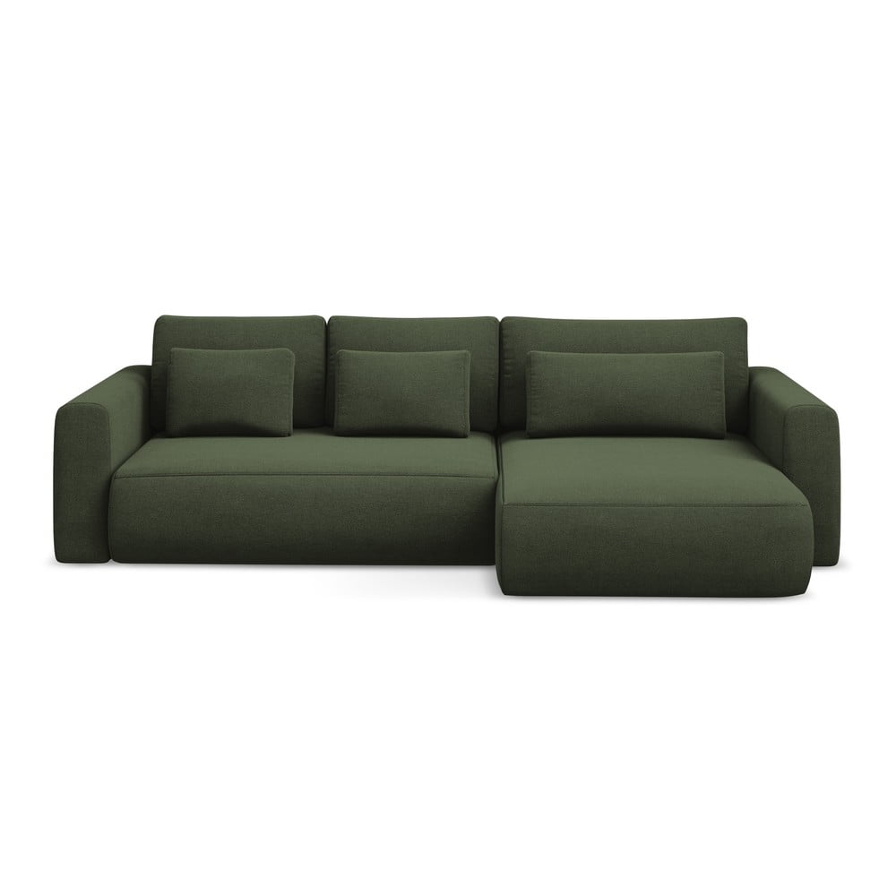 Rozkładany/ze schowkiem narożnik (prawostronny/z szezlongiem) w kolorze khaki Kapua – Makamii