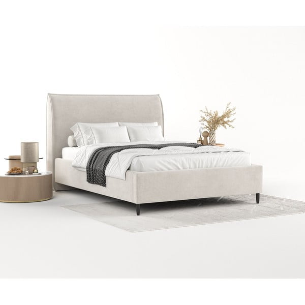Kremowe tapicerowane łóżko dwuosobowe ze schowkiem i stelażem 180x200 cm Shell – Maison de Rêve-image-1