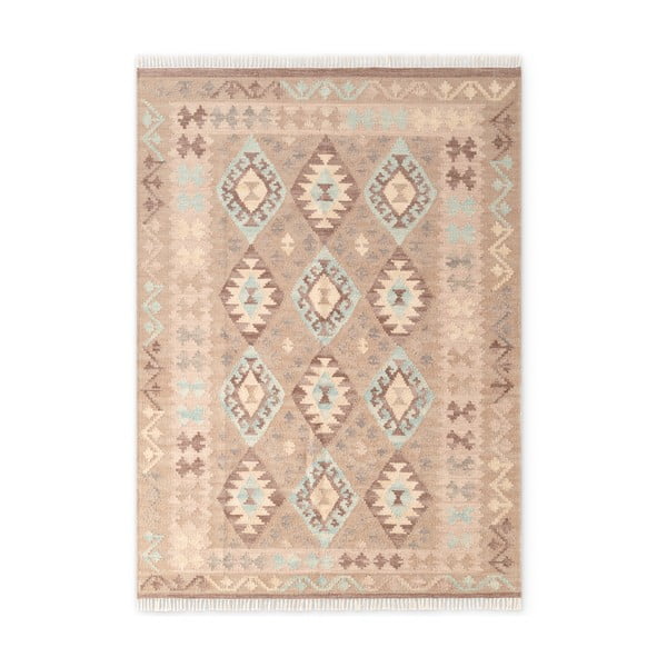 Jasnoniebiesko-beżowy wełniany dywan dwustronny tkany ręcznie 160x230 cm Kamal Dune – Nouristan