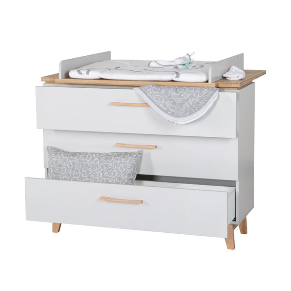 Jasnoszara niska komoda dziecięca w dekorze dębu z przewijakiem 117x104 cm Caro – Roba-image-4